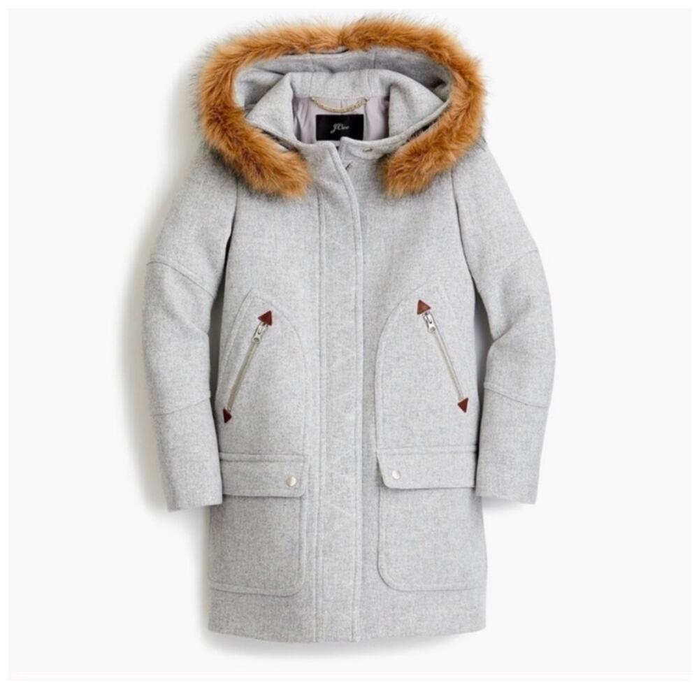 J.Crew Coat Womens 4 Gray Chateau Parka Italian Stadium Cloth Wool Classic New